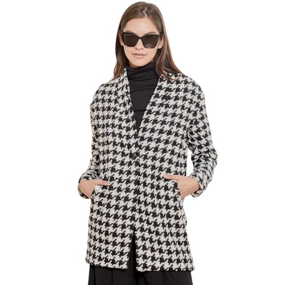BlankNYC Size Small NEW Black White Wool Blend Houndstooth Cocoon Coat - Picture 1 of 11